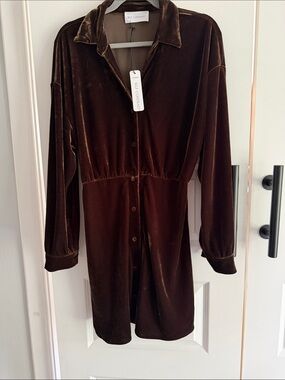 Self Contrast Classic Brown Velvet Button dress large